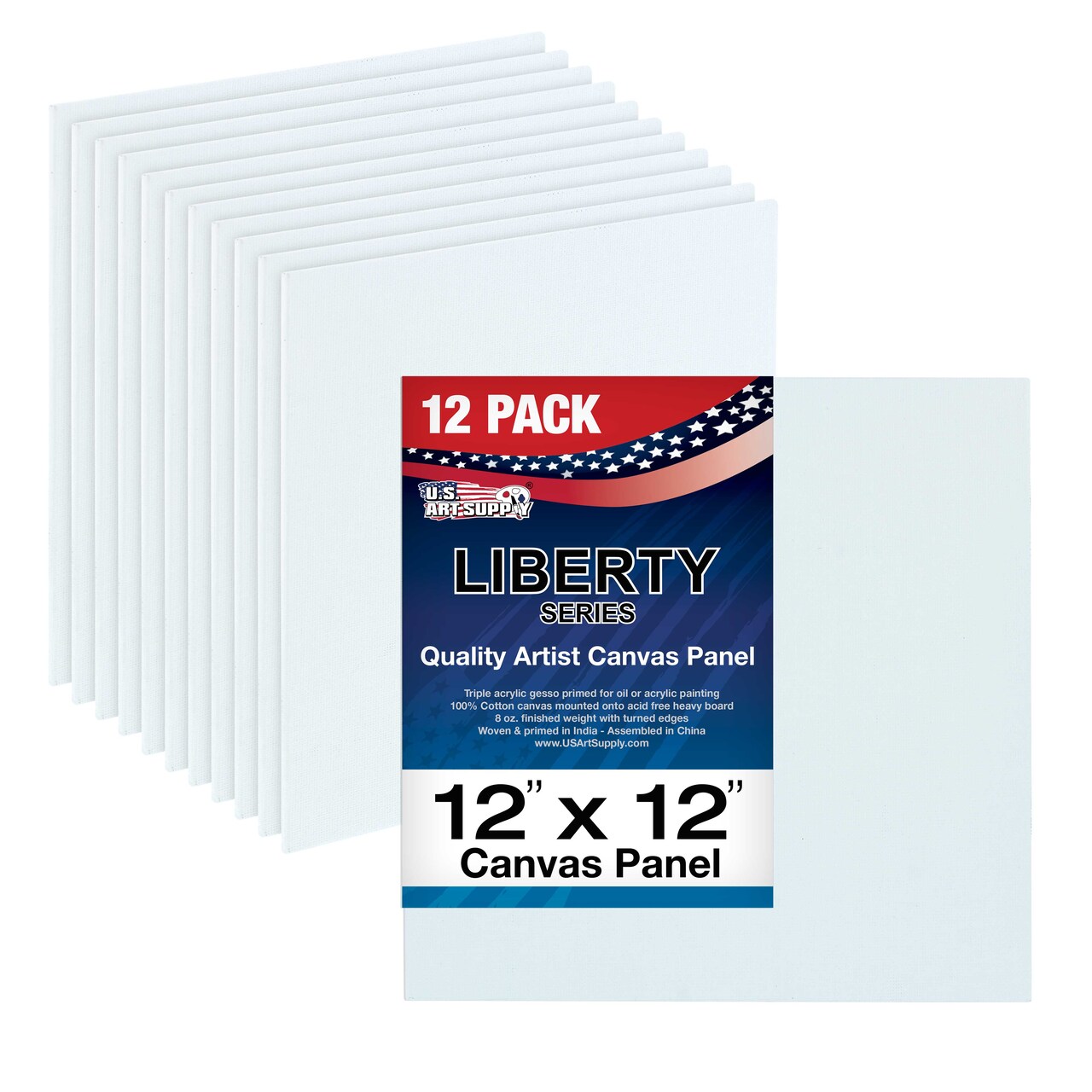 12 X 12 Inch Professional Art Canvas Board Panels 12 Pack - 8 Ounce Heavyweight Cotton Acid Free Canvases for Painting Acrylics and Watercolor (1 Case of 12 Single Canvas Painting Panels)